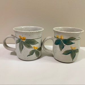 Hand Painted Floral Pottery Mugs Set of (2)